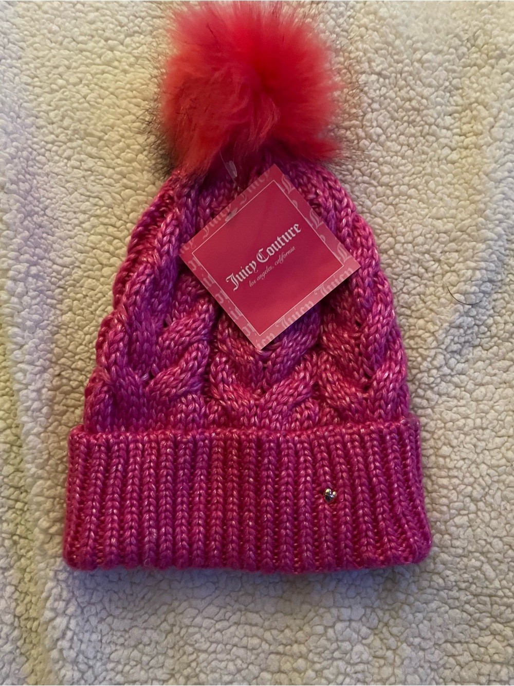 Juicy Couture Hot Pink Cable-Knit Pom Hat for Kids